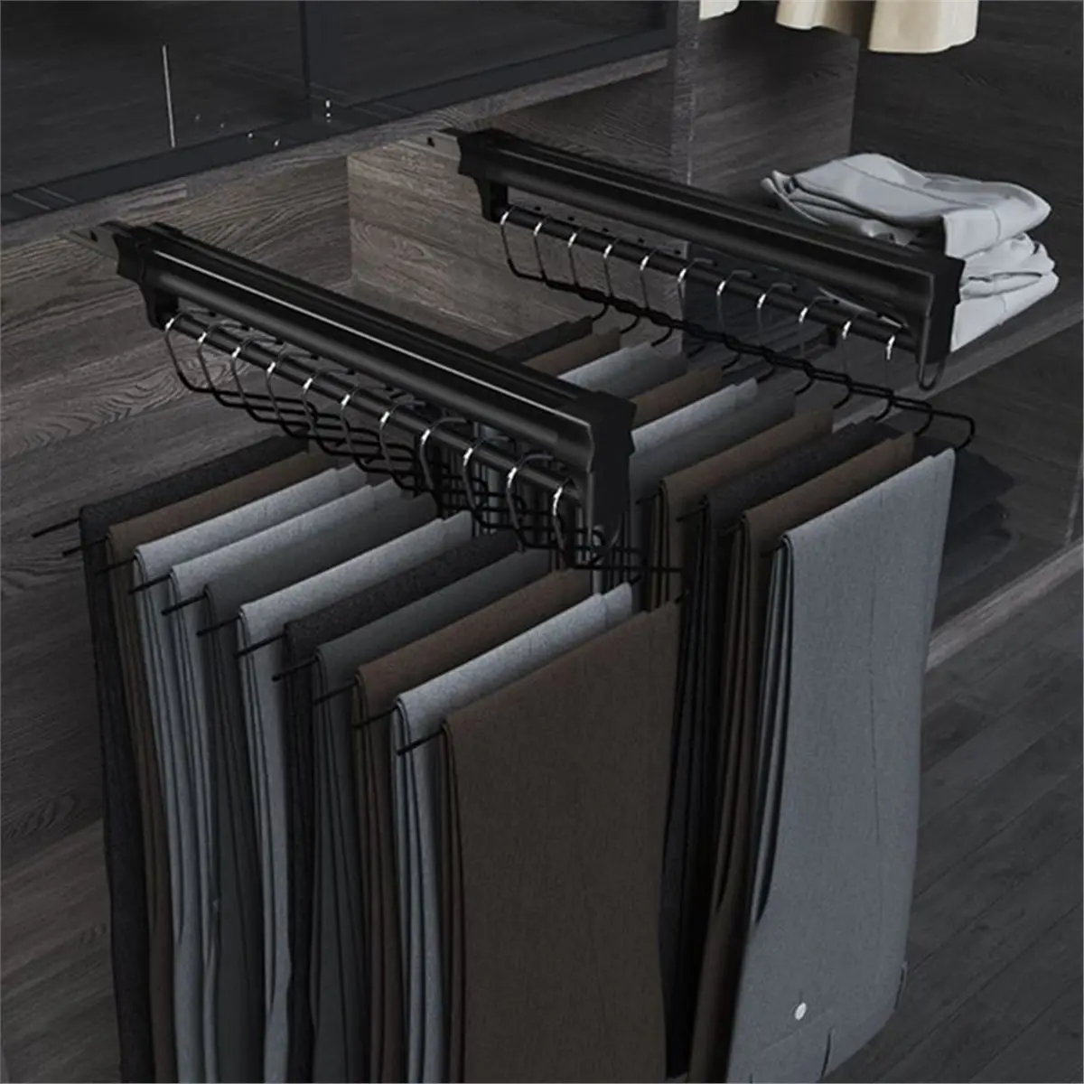 2026 New Top Mount Adjustable Wardrobe Clothing Rail Heavy Duty Pull-Out Closet Rod Wardrobe Hanger Rack Bar Ball Slide White