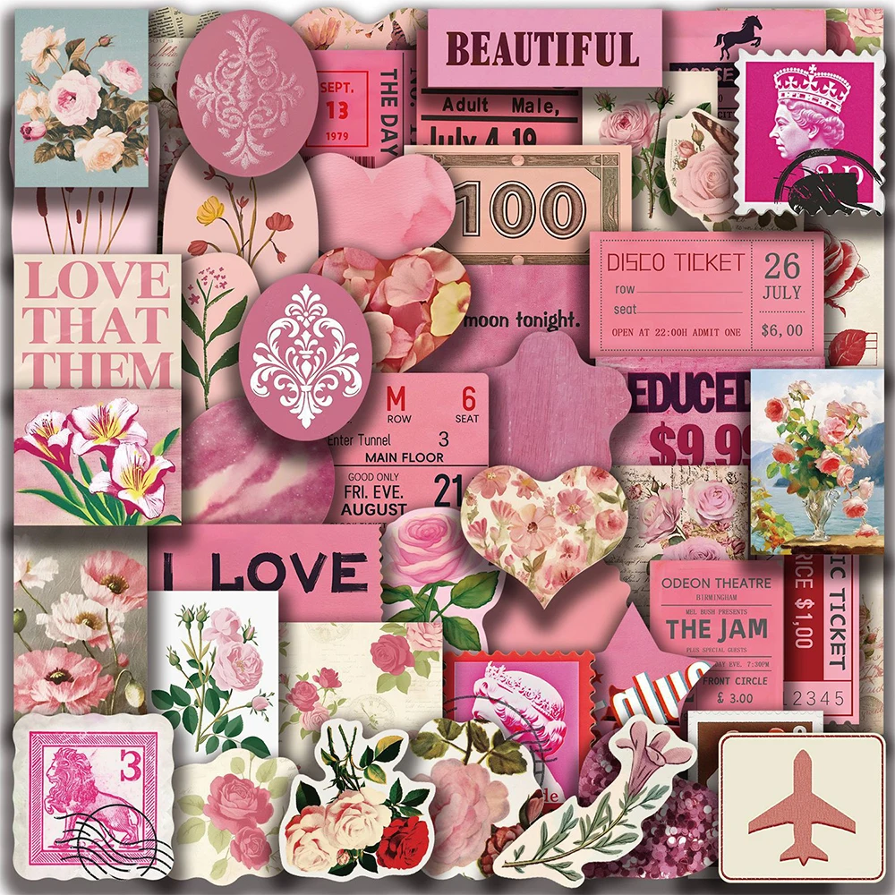 

10/30/50pcs Retro Pink Aesthetic Art Stickers Cartoon Graffiti Sticker DIY Notebook Suitcase Phone Girls Decals Decoration Gift