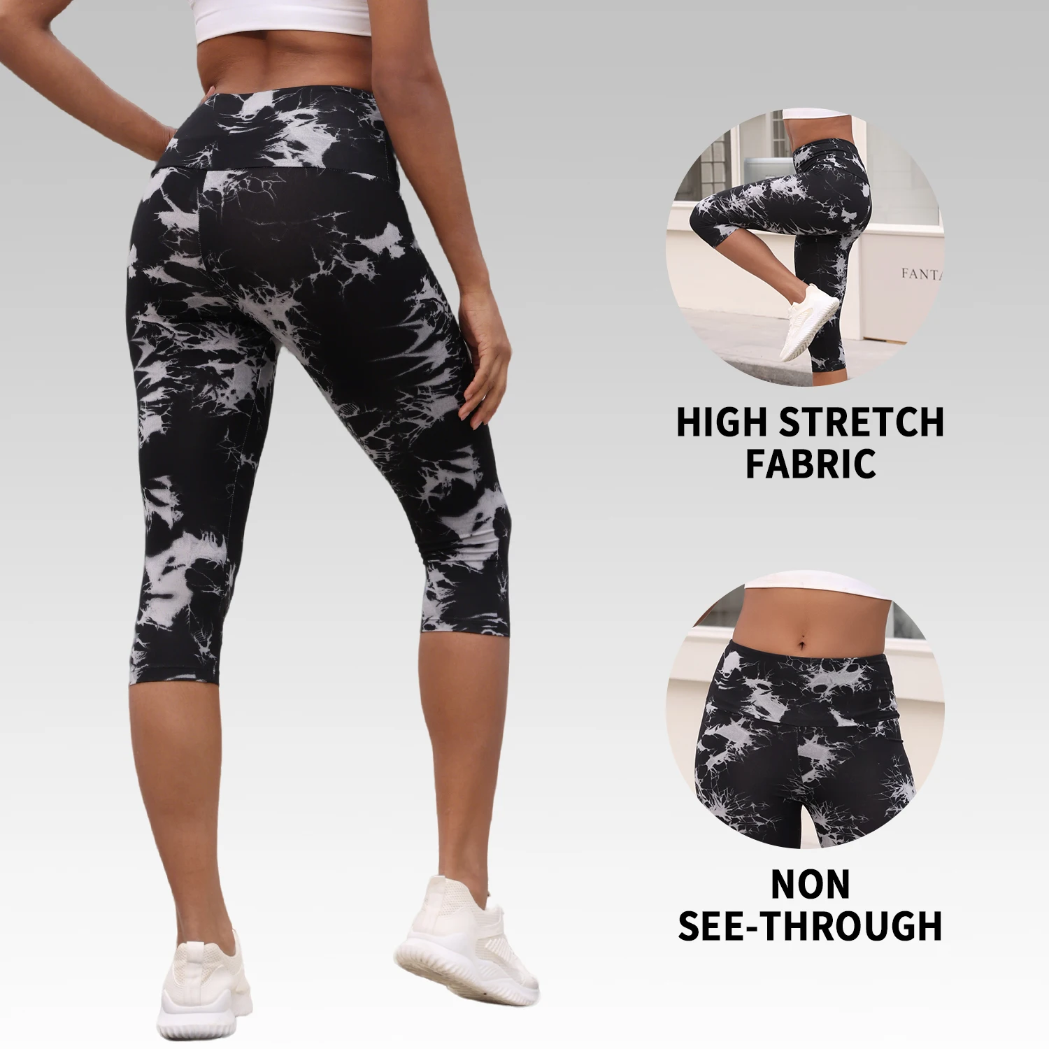 Women's High Waisted Capri Pants Super Soft Tummy Control No See Through Workout Yoga Running Athletic Push Up Gym Leggings