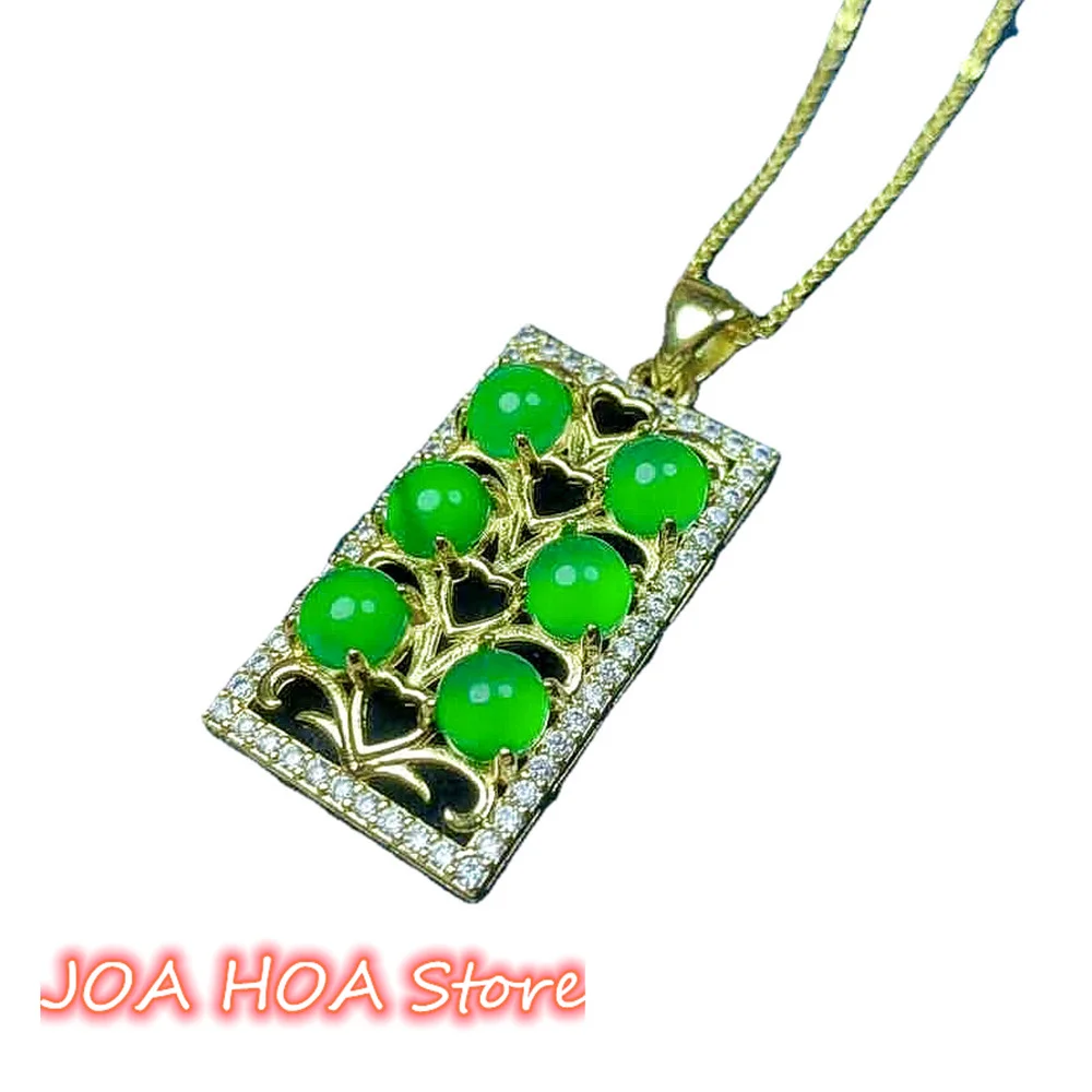 Elegante ciondolo placcato oro con collana di giada verde calcedonio agata naturale gioielli a catena perfetti