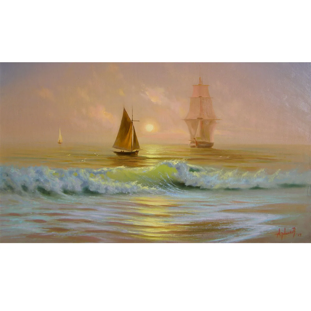 

Hand painted seascape oil painting,Sailboat oil painting, Large horizontal composition oil painting Home decorative picture