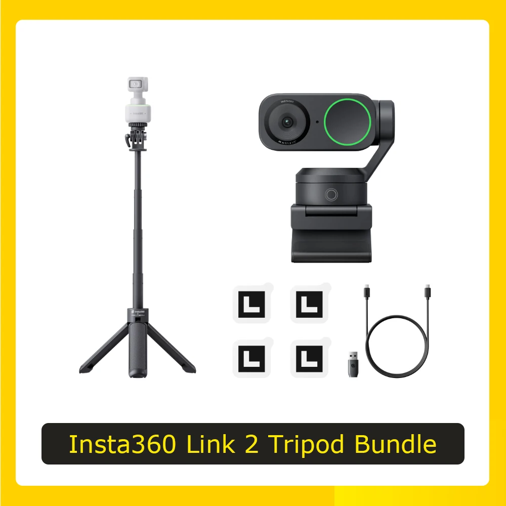 Insta360 Link 2 Tripod Bundle - AI Tracking,AI Noise-Canceling Mic,PTZ 4K Webcam for PC/Mac,Video Calls,Gaming,Streaming