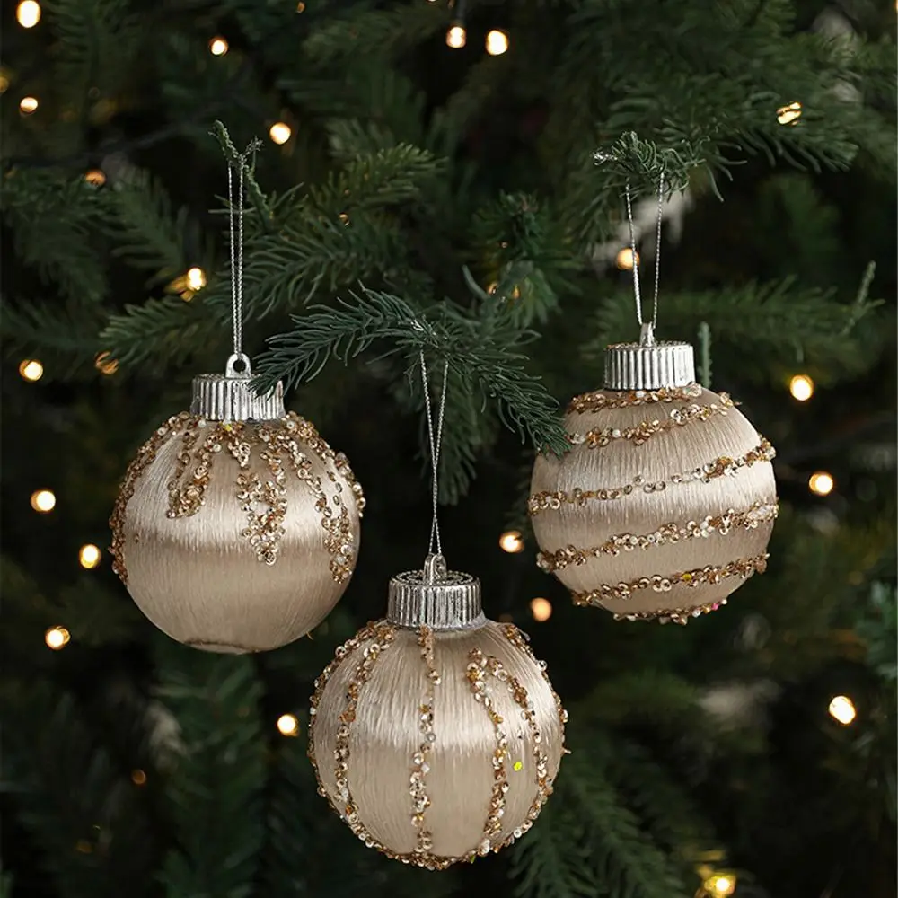 9pcs 6CM/8CM Velvet Christmas Balls Pendant Shatterproof Reusable Christmas Hanging Balls White Champagne Elegant