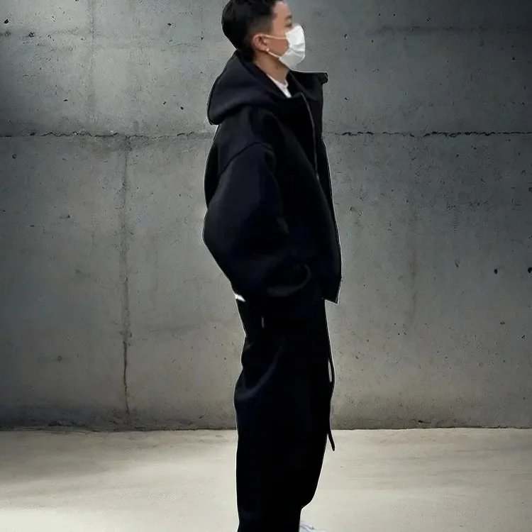 Autumn and Winter Thickened Casual Sportswear for Men Loose-fitting Two-piece Set Including Hooded Jacket Sweater and Sweatpants