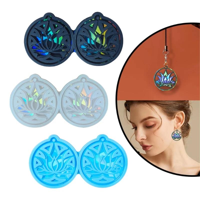 DIY Jewelry Making Molds Easy to Use Lotusflower Shape Pendant Molds Holographic Keychain Pendant Mold Silicone Material