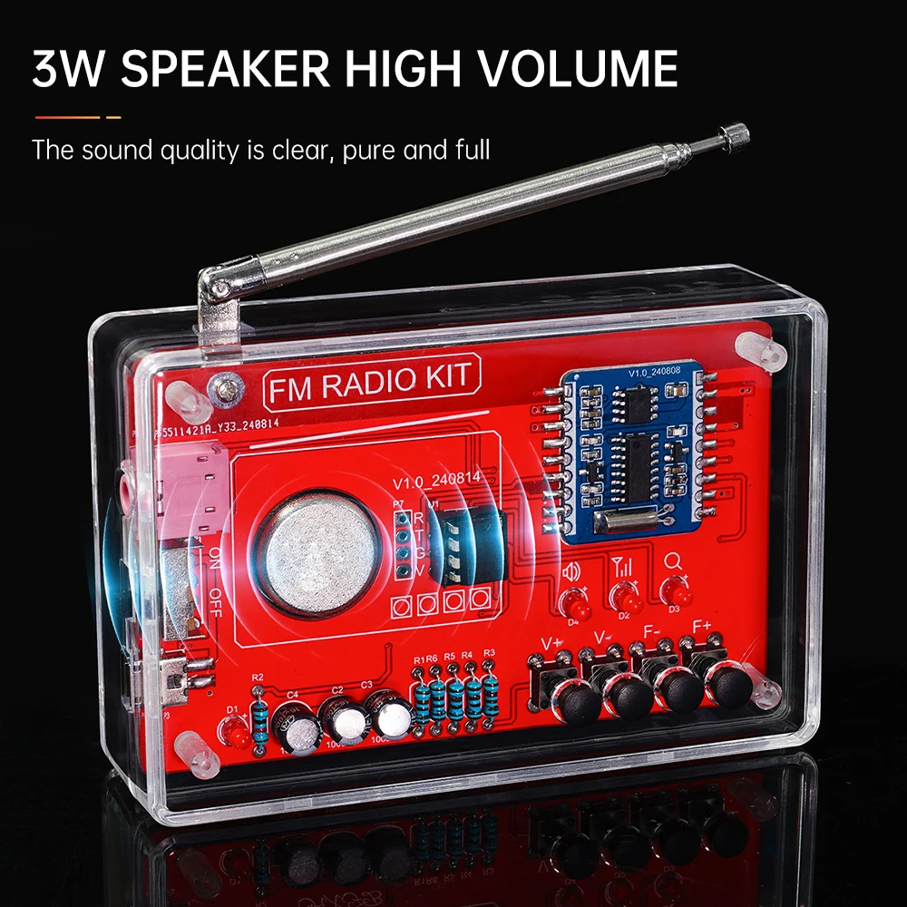 DIY FM Radio Electronic Kit 87-108MHZ Adjustable IC RDA5807 with LED Digital Display DIY Soldering Kit 3W Speaker Dual Power