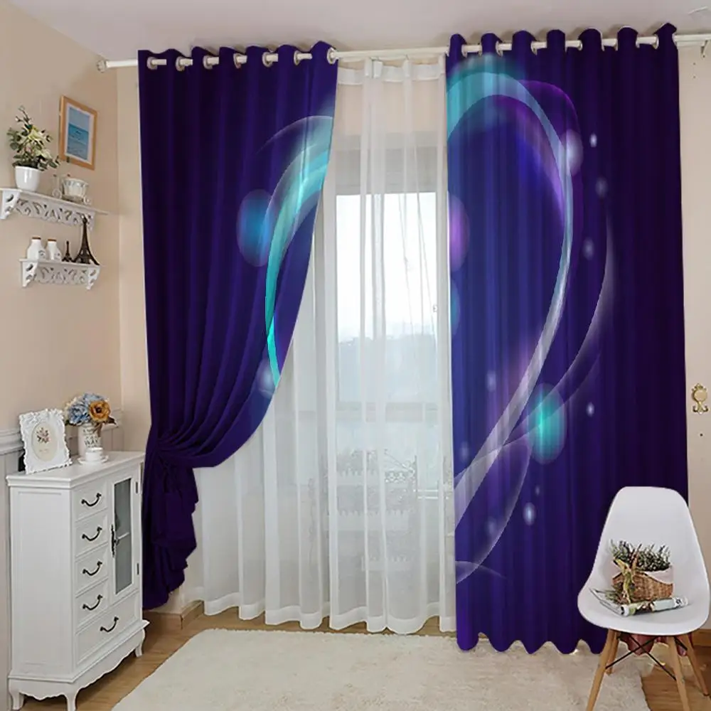 Customized size Luxury Blackout 3D Window Curtains purple blackout heart curtains personality curtains