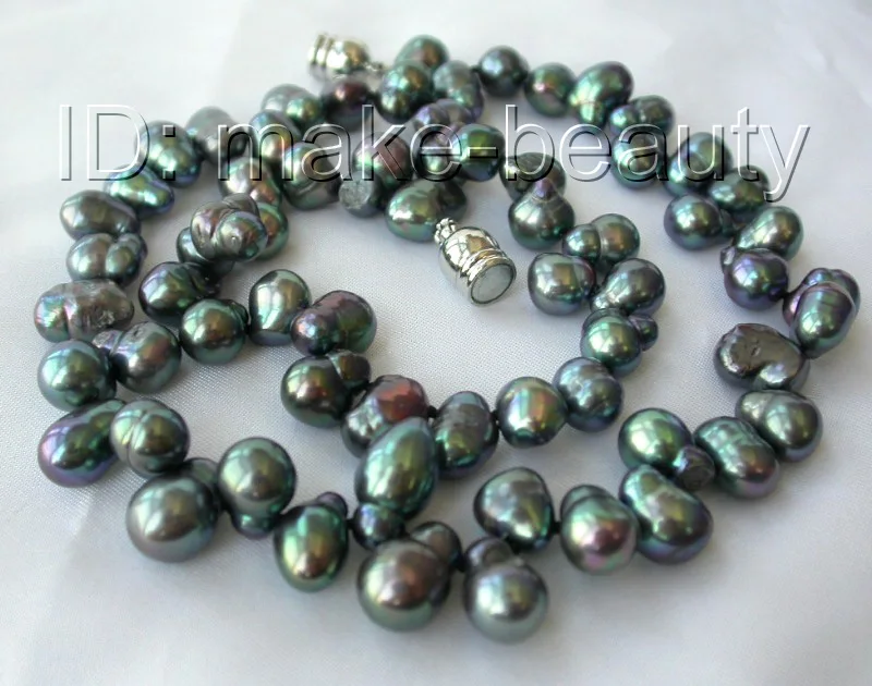 stunning big 14mm baroque black gray freshwater cultured pearl necklace h507