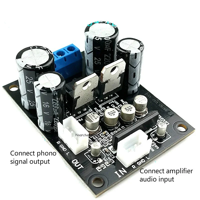 Nvarcher vinyl record player MM MC Preamplifier Audio Board Phonograph Amplifier  With Lotus Socket 300mm Cables AC12-16V