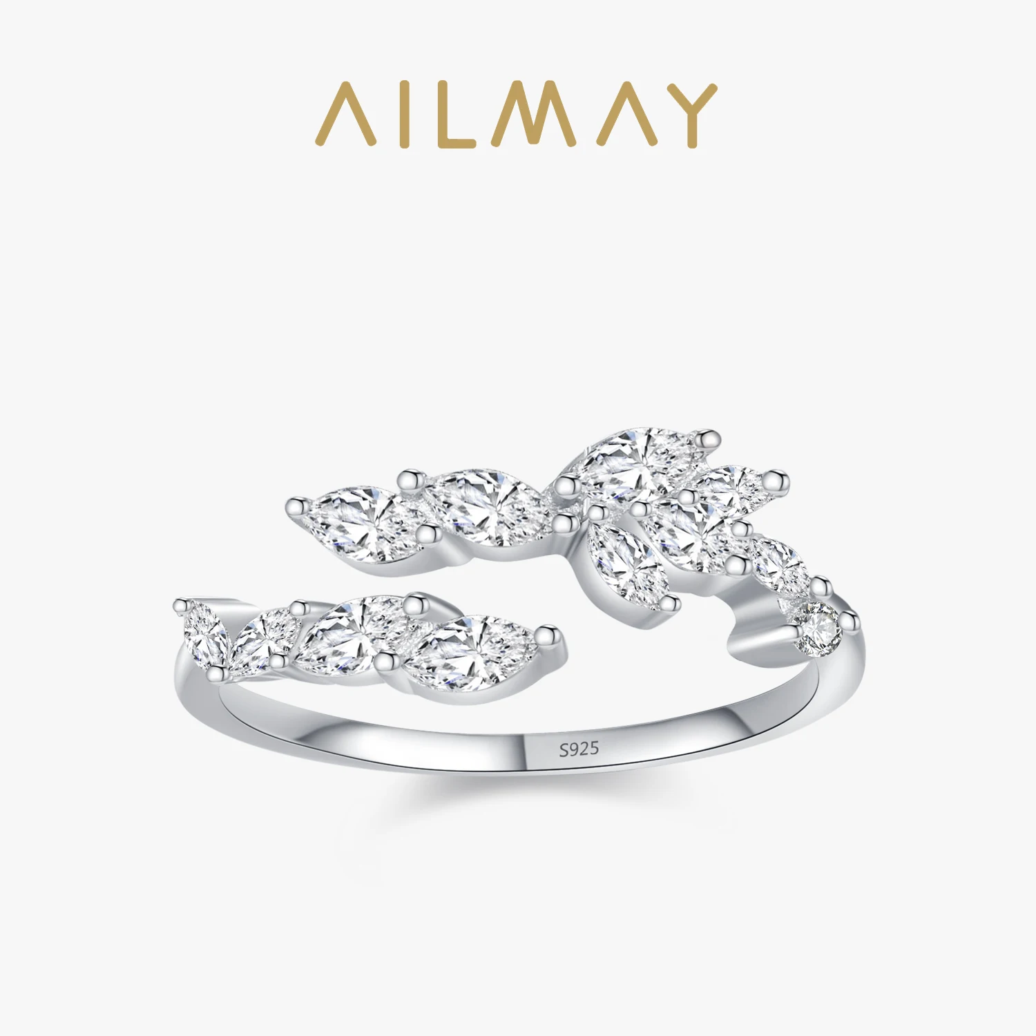 Ailmay 925 Sterling Silver Simple Leaves Shape Finger Rings for Women Fine Botanical Jewelry Wedding Trendy Gifts