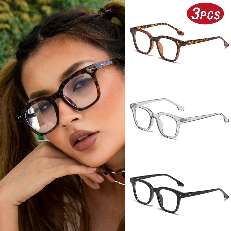 

3pcs Fashion Square Glasses Frame Women Vintage Female Square Eyewear Optical Anti-Blue Light Eyeglasses Frames Simple Frames ﻿