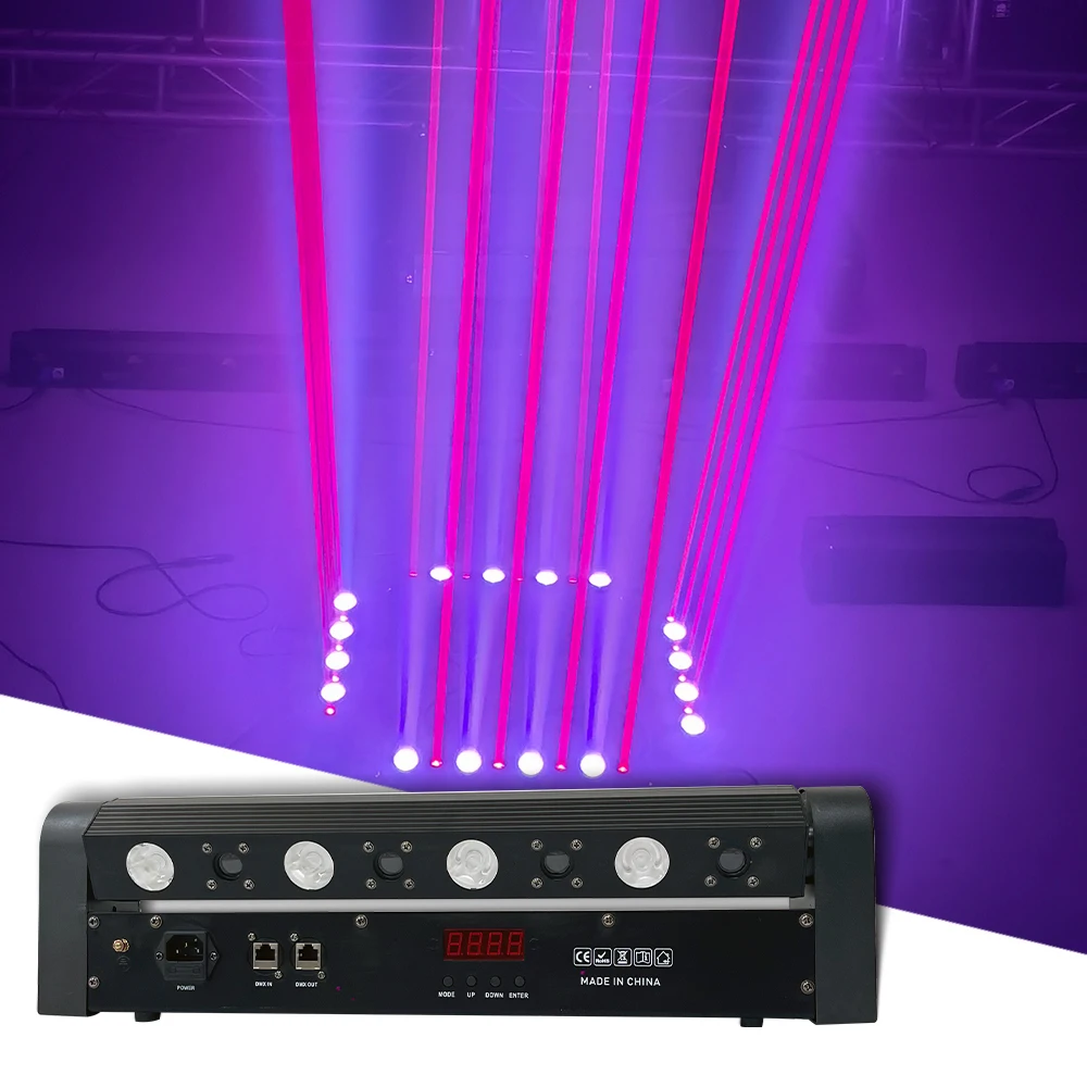 Newest 4X5W RGB Full Color LED+4 Eyes Laser Effect Light DMX512 Disco DJ Music Party Beam Light Wedding Bar Club Xmas Red Laser