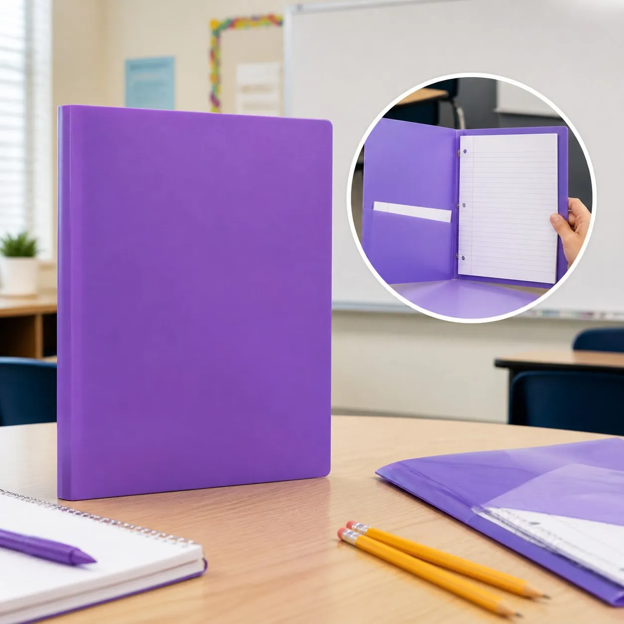 2 Pocket Plastic Folder with Prongs Purple: School Supplies, Polypropylene, 50 Sheet Capacity, 2 Internal Pockets
