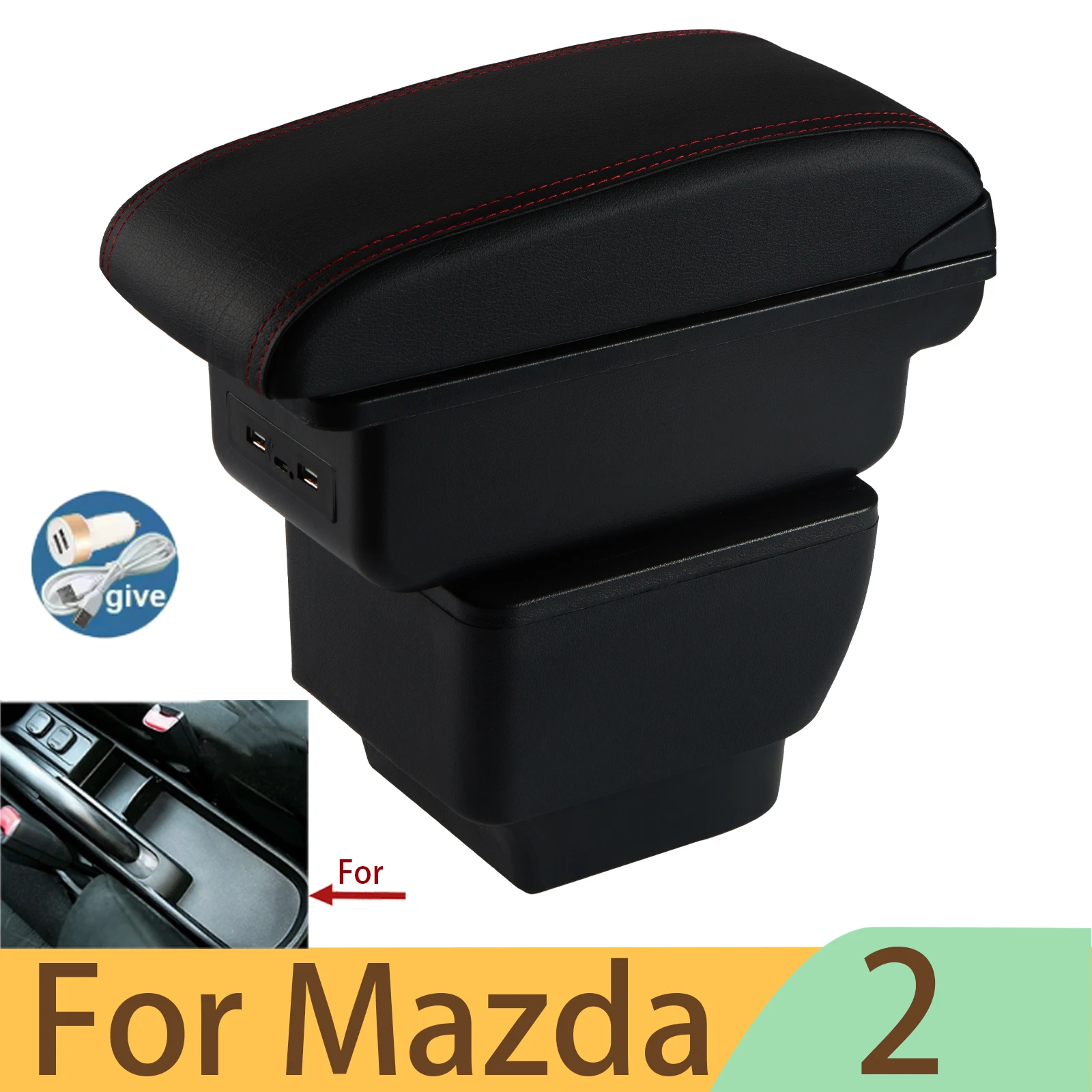 

Для MAZDA 2 Подлокотник Для MAZDA 2 Demio Автомобильный подлокотник Детали для модернизации Ящик для хранения Автомобильные аксессуары Детали интерьера с USB