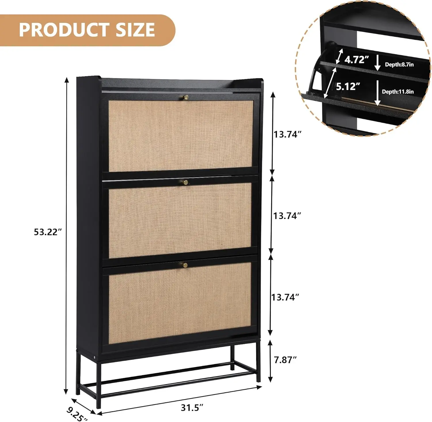 Levnary Shoe Cabinet For Entryway, Slim Cabinet With 3 Flip Drawers Narrow Storage Cabinet, 4 Tier Freestanding