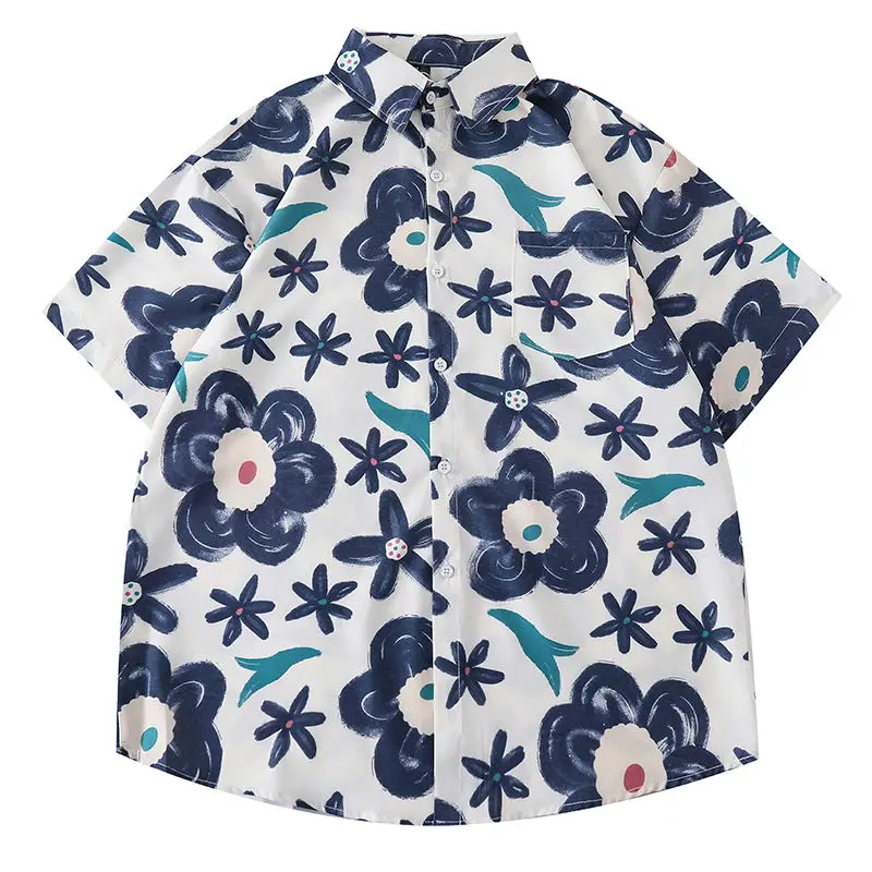 

Летняя повседневная корейская мода, свободные пуговицы, однобортный принт с коротким рукавом, молодежный, яркий, яркий, легко закрывается в людей