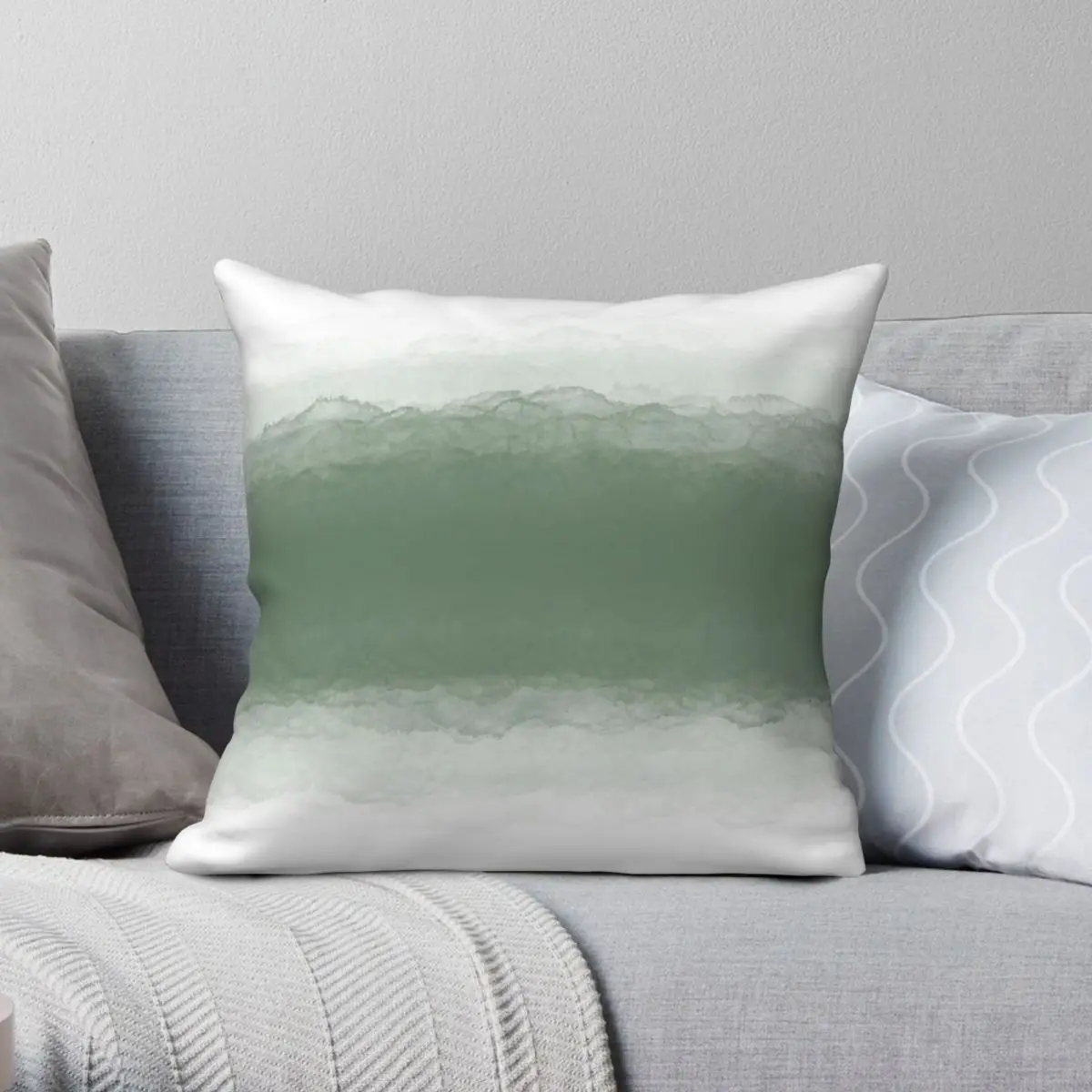 Abstract Ombre Sage Green White Square Pillowcase Polyester Linen Velvet Pattern Decorative Throw Pillow Case Car Cushion Cover