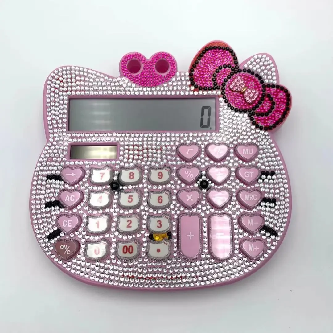 Sanrio New Anime Peripheral Kawaii Cartoon Cute Hello Kitty Voice Broadcast Calculator Creative Diamond Computer Gift Wholesale