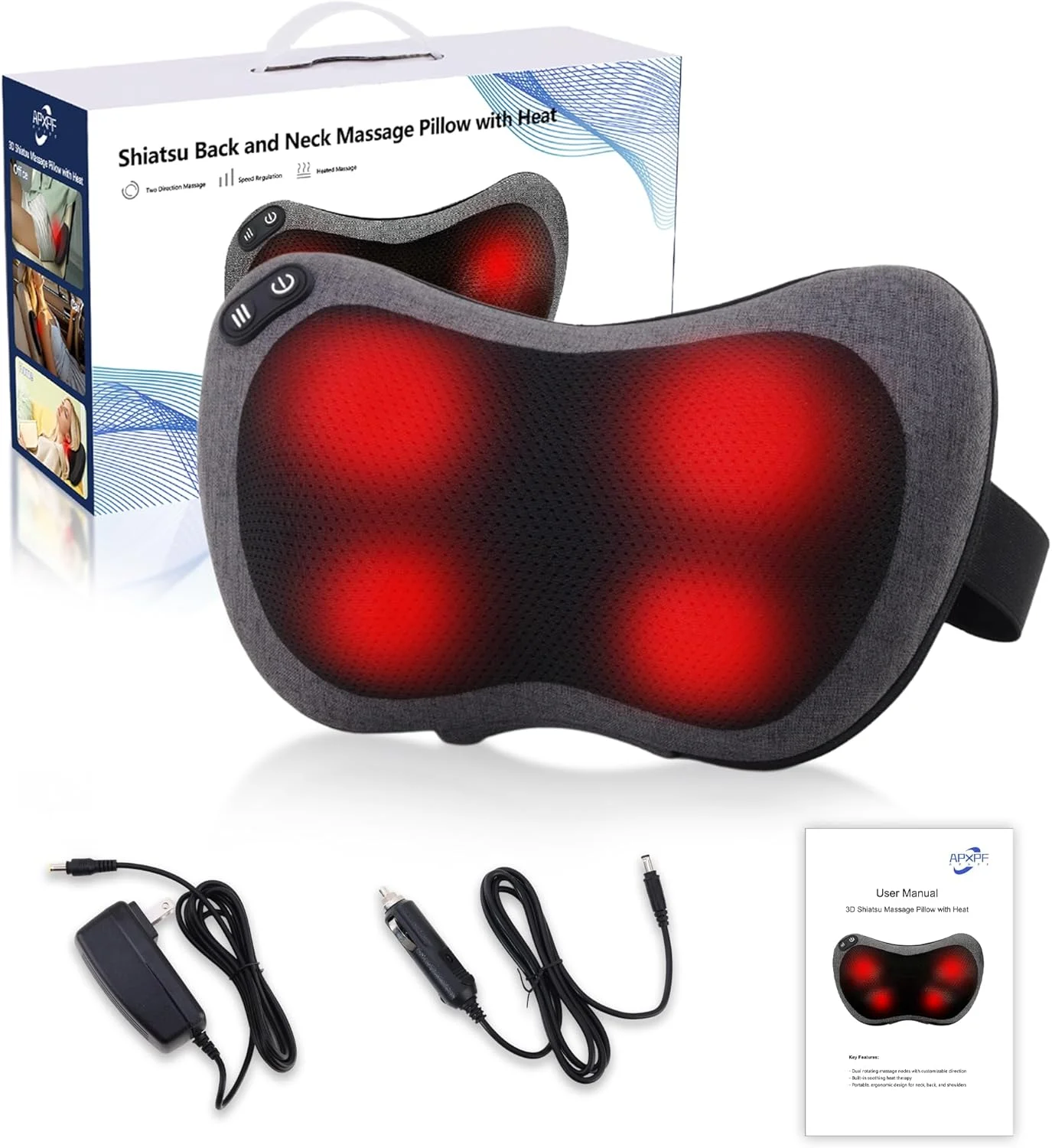 Shiatsu Neck and Back Massager with Heat - Deep Tissue Massage Pillow for Neck, Back & Shoulders Pain Relief, Ergonomic Design E