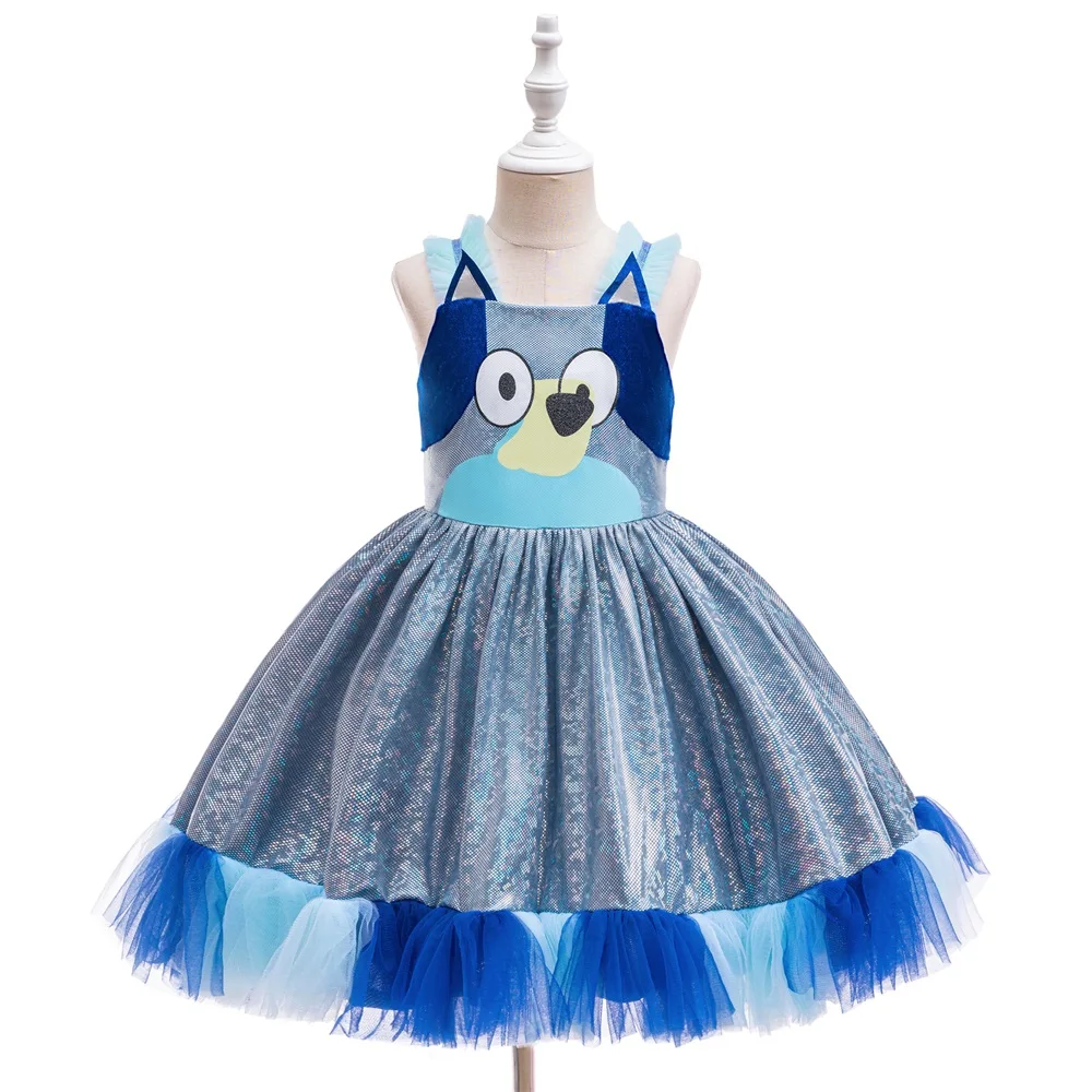 Girls Lace Bluey Party Tutu Dress Kids Fashion Dog Print Costume Girl Birthday Holiday Clothes Young Casual Costume Evening Gown