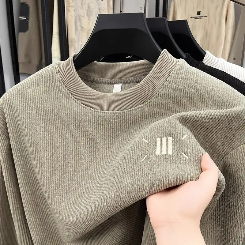 الرجال وسيم الخريف الشتاء زائد المخملية سميكة جولة الرقبة البلوز منتصف العمر والشباب الكورية عارضة تي شيرت أعلى العصرية #2