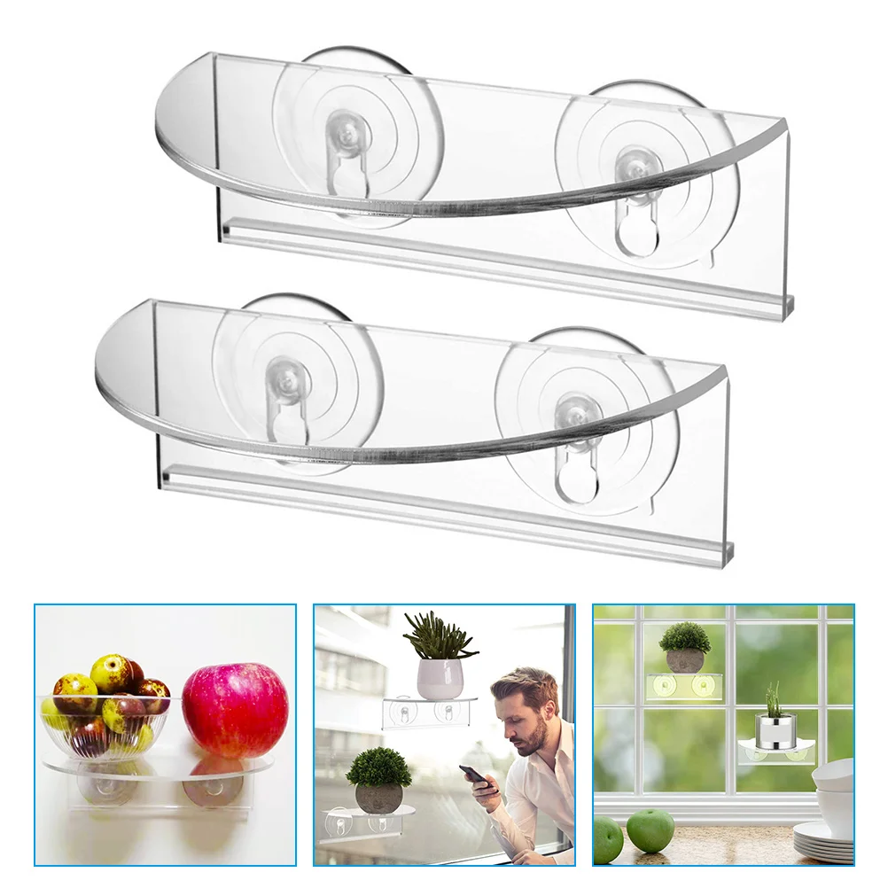 2 Pcs Wall-mounted Mirror Stand Fish Tank Plants Acrylic Stands Suction Cup Potting Racks