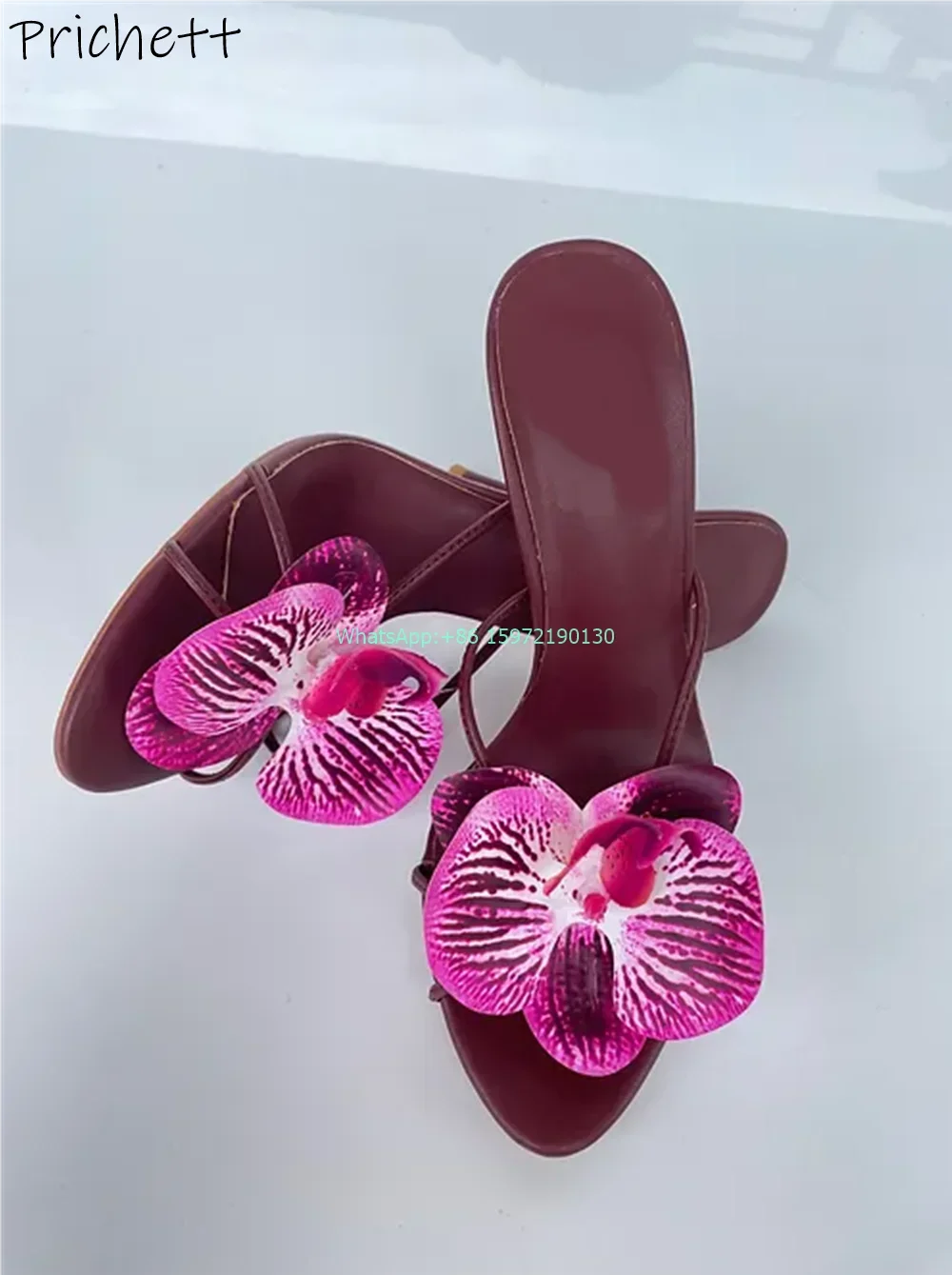 Orchid Round Toe Slippers High Heels Mixed Color Narrow Band Flower Outdoor Shoes Ladies Vocation Outdoor Luxury Stiletto Shoes