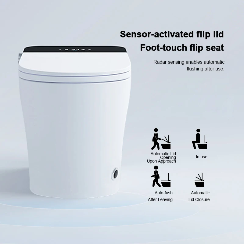 Smart Toilet with Built-in Water Tank Water Pump Zero Water Pressure Required Auto Sensor Lid Instant Heating Bidet Warm Air Dry