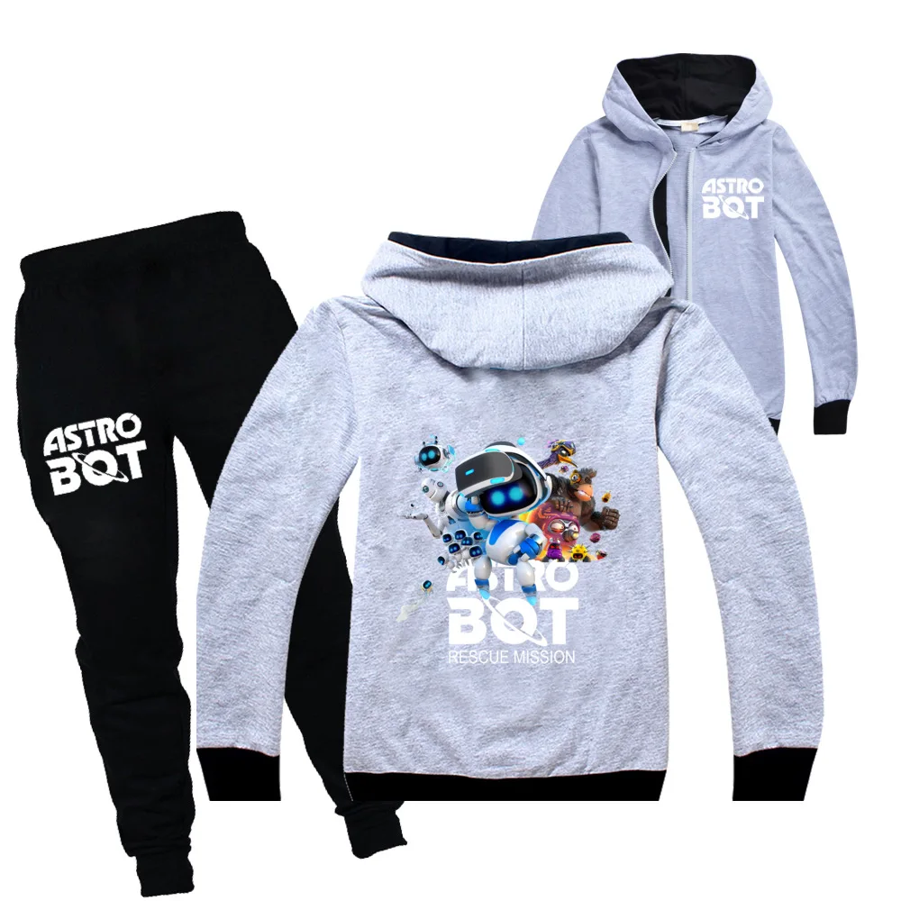 New Astro Bot Felpe con cappuccio Gioco per bambini Sala giochi Astrobot Vestiti Cappotto Ragazzi adolescenti Giacche con cerniera Ragazze del bambino Felpe + pantaloni 2 pezzi set