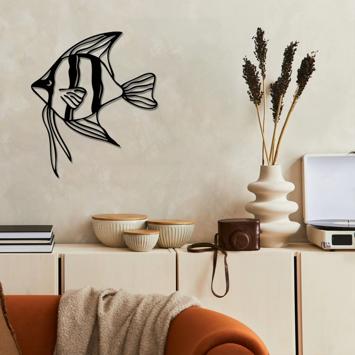Arte da appendere alla parete di pesce in metallo, decorazioni per la casa della scuola di pesce, ornamento nautico in metallo di grandi dimensioni, decorazioni per la casa interne uniche, arte sopra il letto