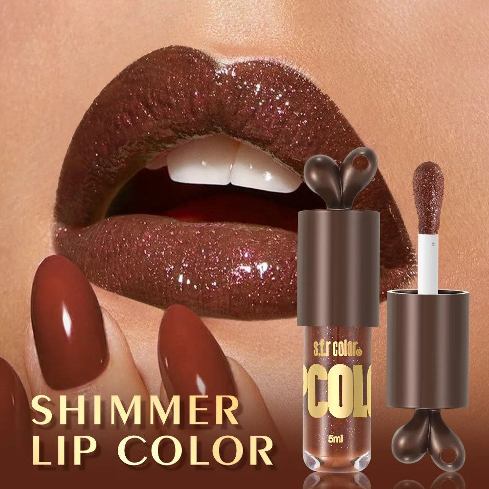 Brazilian Rabbit Style Chocolate Color Hydrating Shiny Sparkling Lip Gloss Lip Glaze Mirror Lip Color