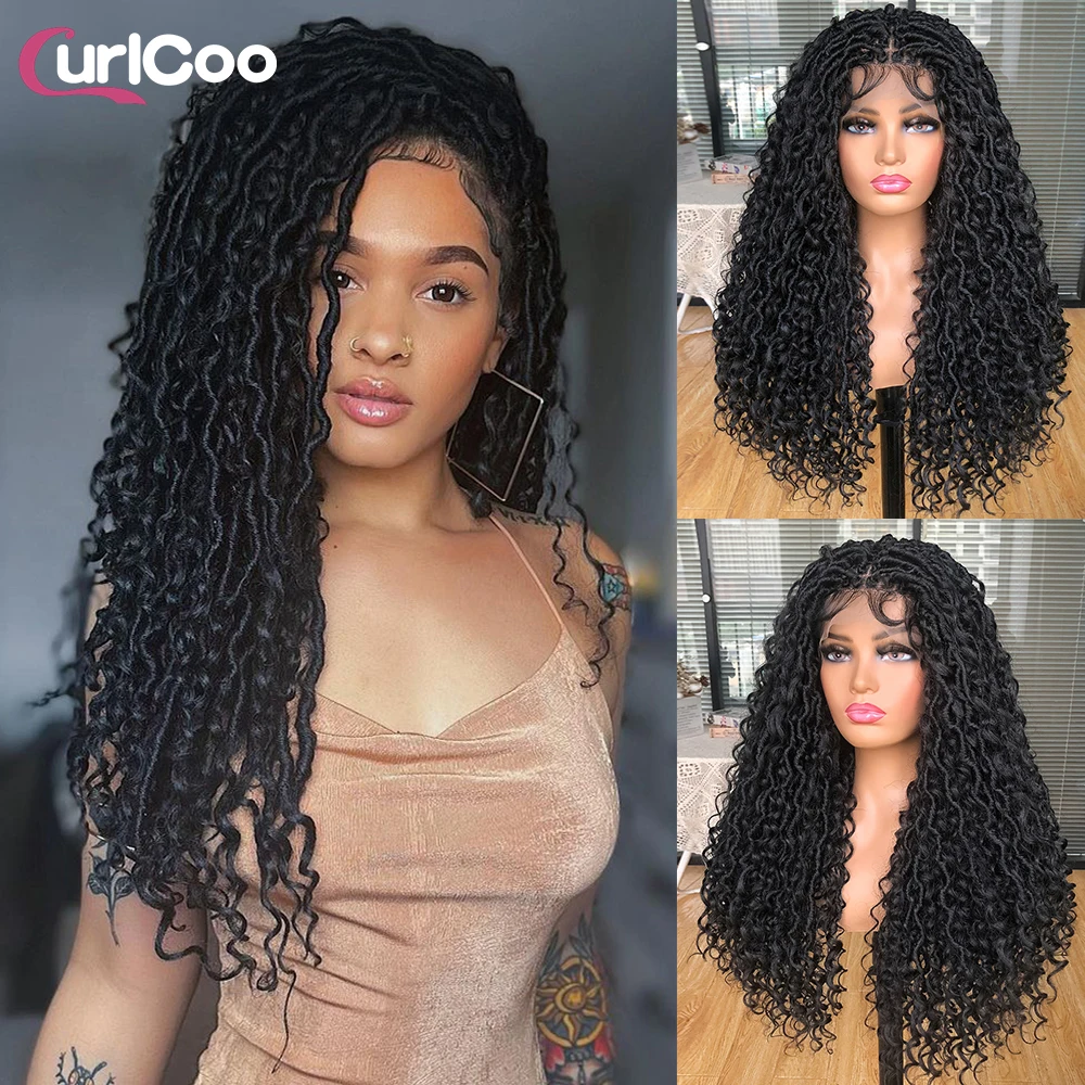 

Goddess Faux Locs Wigs for Black Women Full Lace Curly Synthetic Wig with Baby Hair Bohemia Locs Twist Crochet Curls Braided Wig