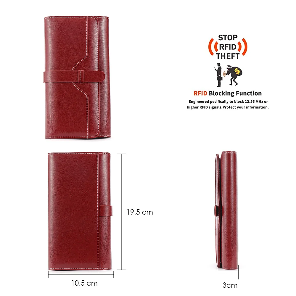 【Genuine Cow Leather】CHANPINCL Women's Long Wallet Luxury 12 Card Slots Coin Pocket Mobile Phone Female Purse Large Capacity