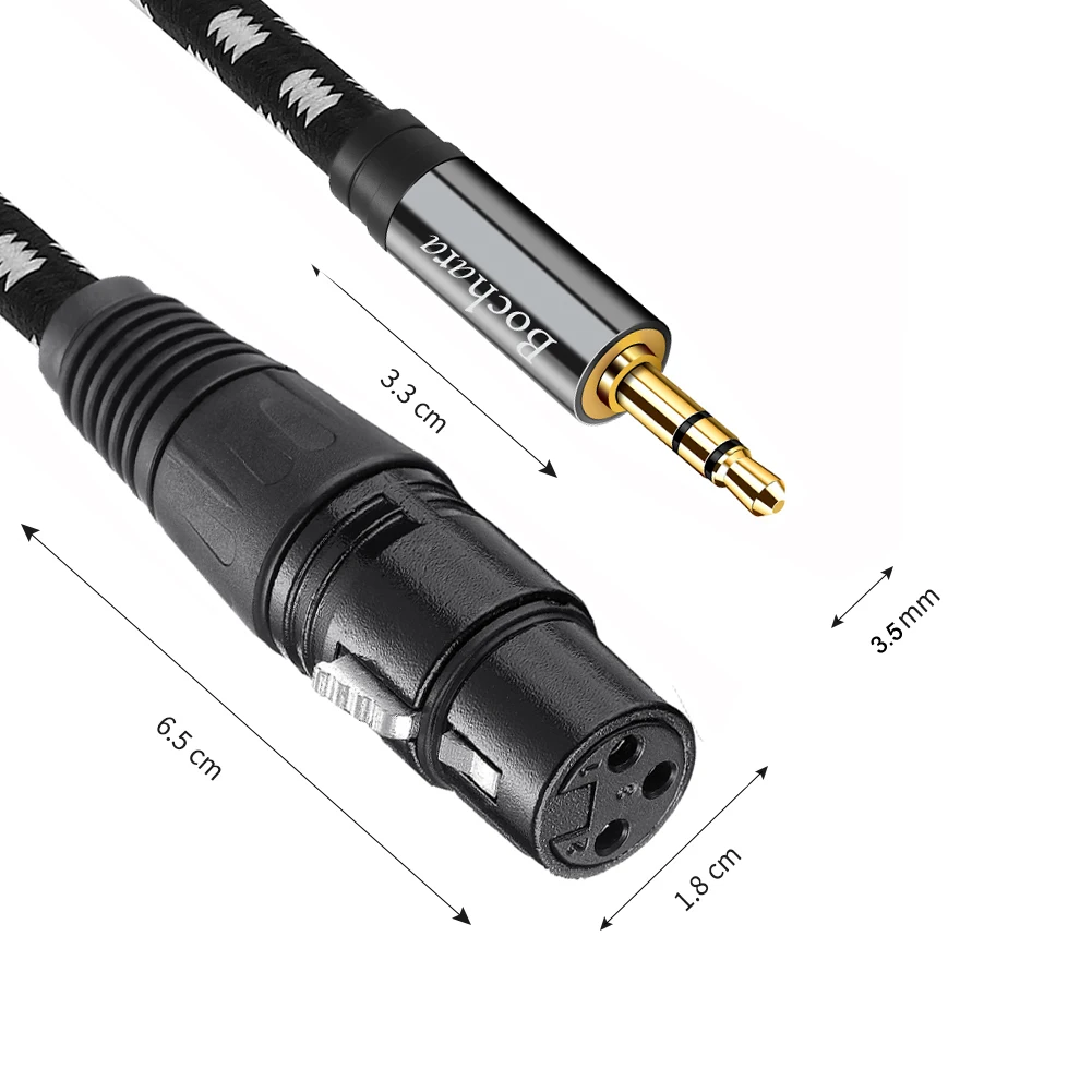 Bochara Fabric Braided 1/8\'\' 3.5mm TRS Jack Male to Dual XLR Female OFC Audio Cable Foil+Braided Shielded For Speakers