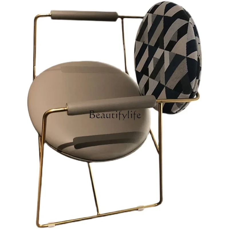 

Casual home light luxury high-end armrest coffee chair leather steel frame soft bag designer package