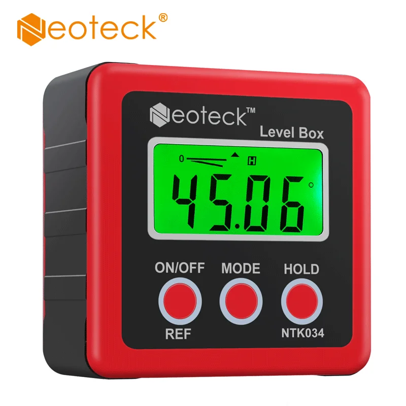 Neoteck-alumínio Liga Mini Transferidor Digital Inclinômetro Caixa de Nível Eletrônico Base Magnética Ângulo Finder Ferramentas de Medição
