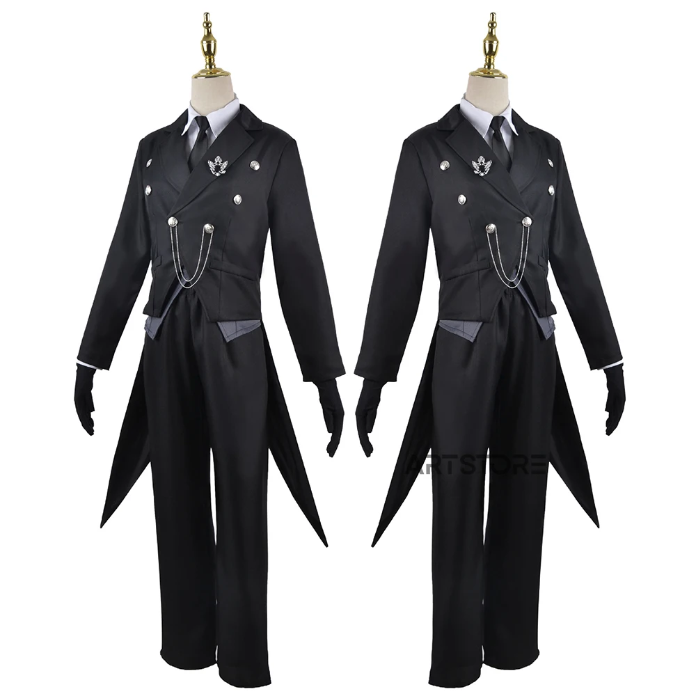 Kuroshitsuji Cosplay japońskie Anime Kuroshitsuji Sebastian Michaelis przebranie na karnawał Unisex mundury 8 sztuka z tatuaż naklejki