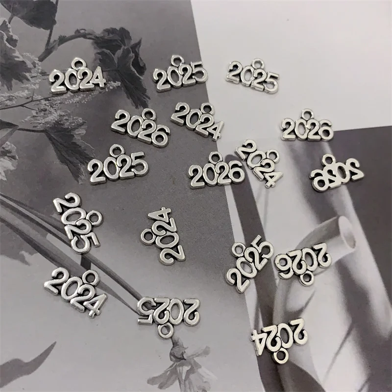 New 20pcs/PACK Antique Silver Plated 2026 2025 Charm Diy Jewelry Making Accessories Number Year Charms 9mm*14mm