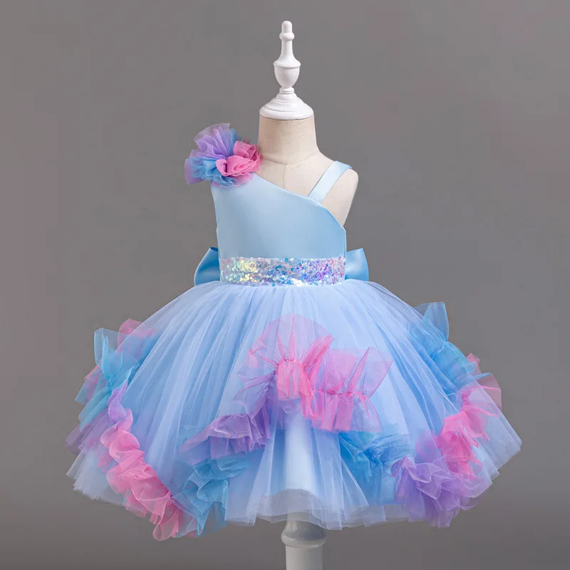 HETISO Girls Elegant Dresses Colorful Tutu Baby Girl Dress Sequined Sash Children\'s Wedding Party Gown 1-6 Years