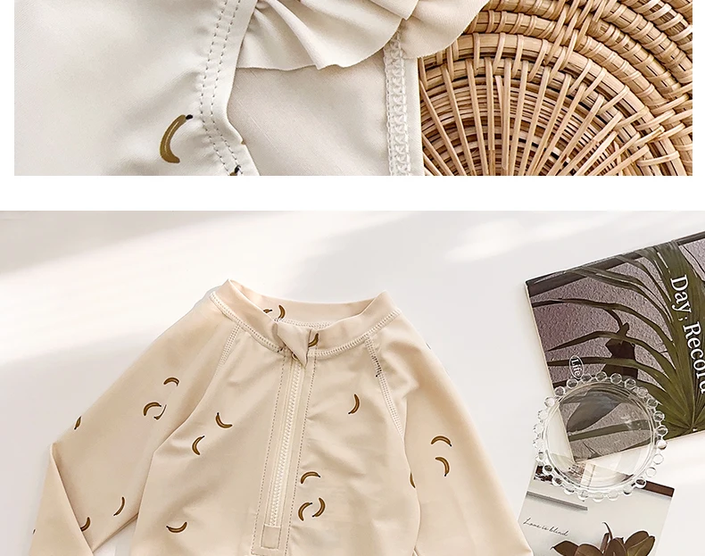 INS Kinderbadpak Meisjes Baby Eendelig Lange mouwen Zonnebrandcrème Sneldrogend Badmode Meisje Schattig Banaan Badpakken