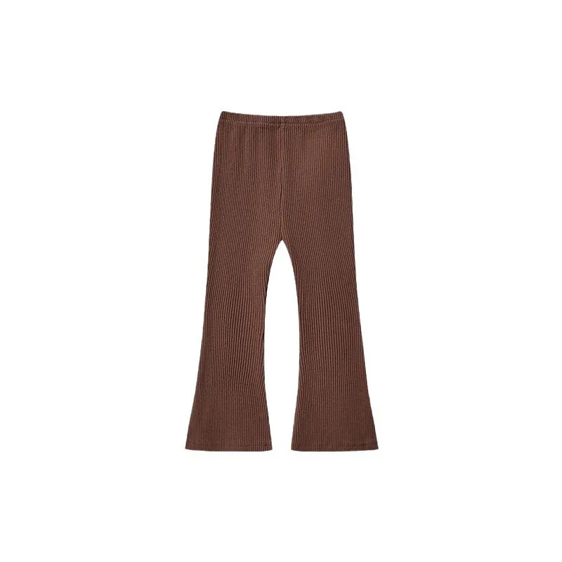 Летние детские расклешенные брюки 2025: эластичные леггинсы в рубчик из ледяного шелка для девочек — модные, дышащие, стильные для верхней одежды!