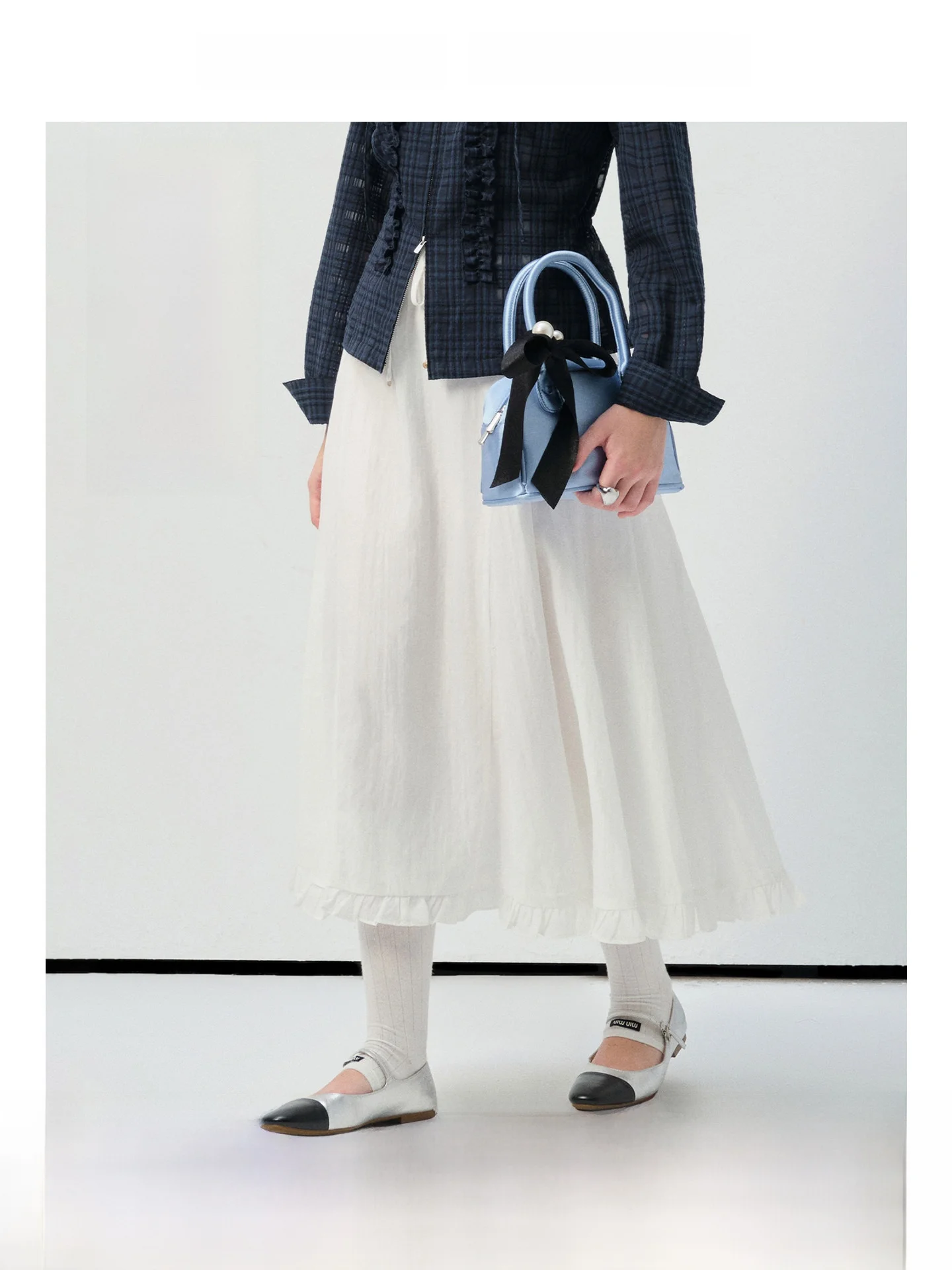 

Юбка миди А-силуэта с высокой талией для полных женщин, летняя повседневная, стройнящая, универсальная, длинная, с оборками по низу и завязками на талии