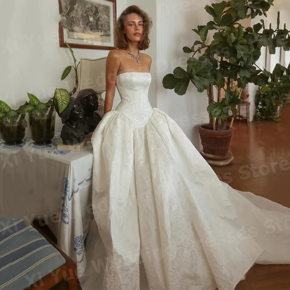 فساتين زفاف أنيقة على شكل حرف A للنساء من الدانتيل فساتين زفاف فيستدو دي نوفيا بدون حمالات بدون أكمام بدون ظهر فساتين العروس مخصصة رداء دي ماري #1