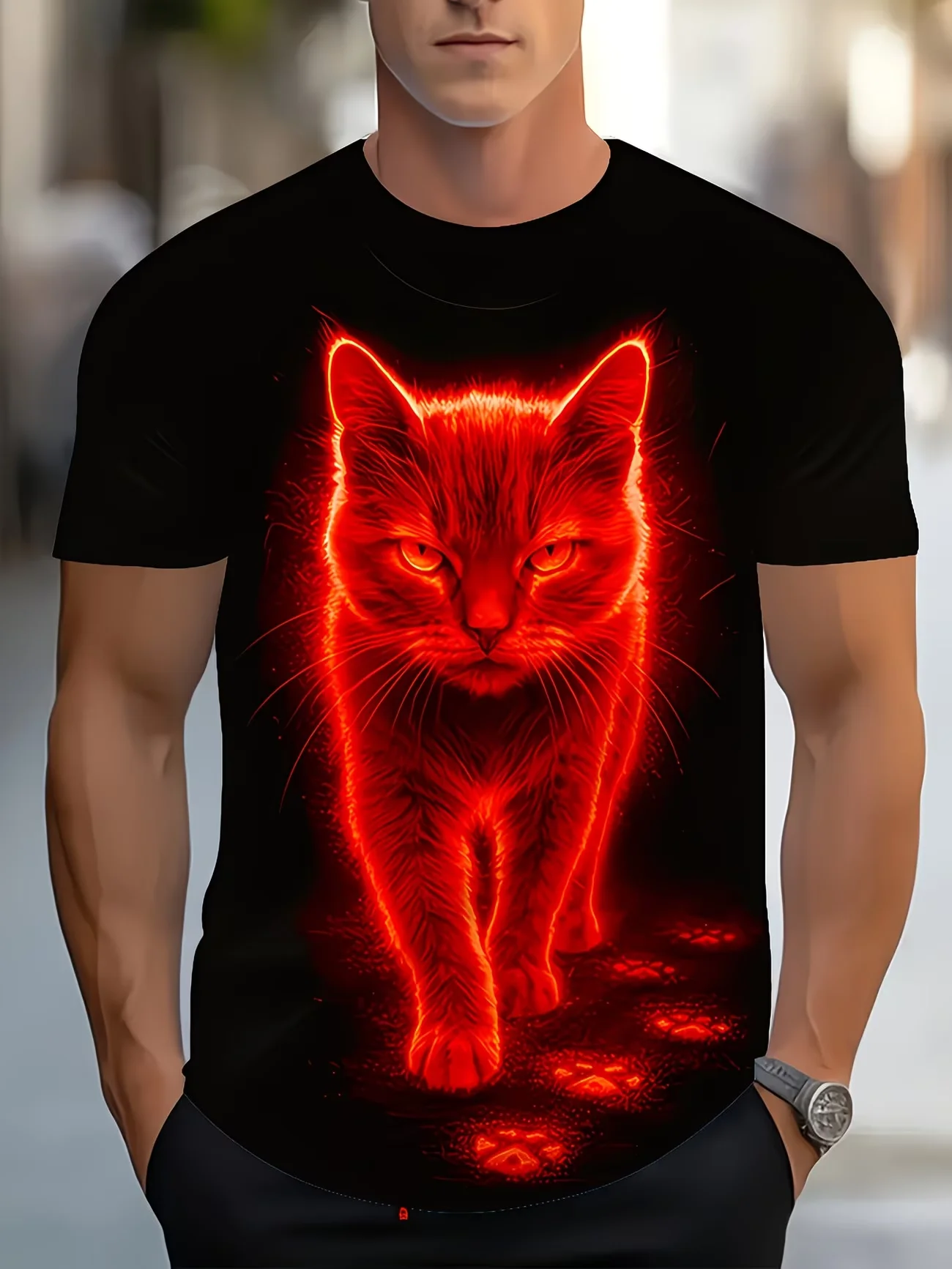 Funny Cat Graphic 3D T-shirt Novelty Cute Kitten Print Men's T-shirt Fashion Street Personality Short Sleeve Top Summer Clothing