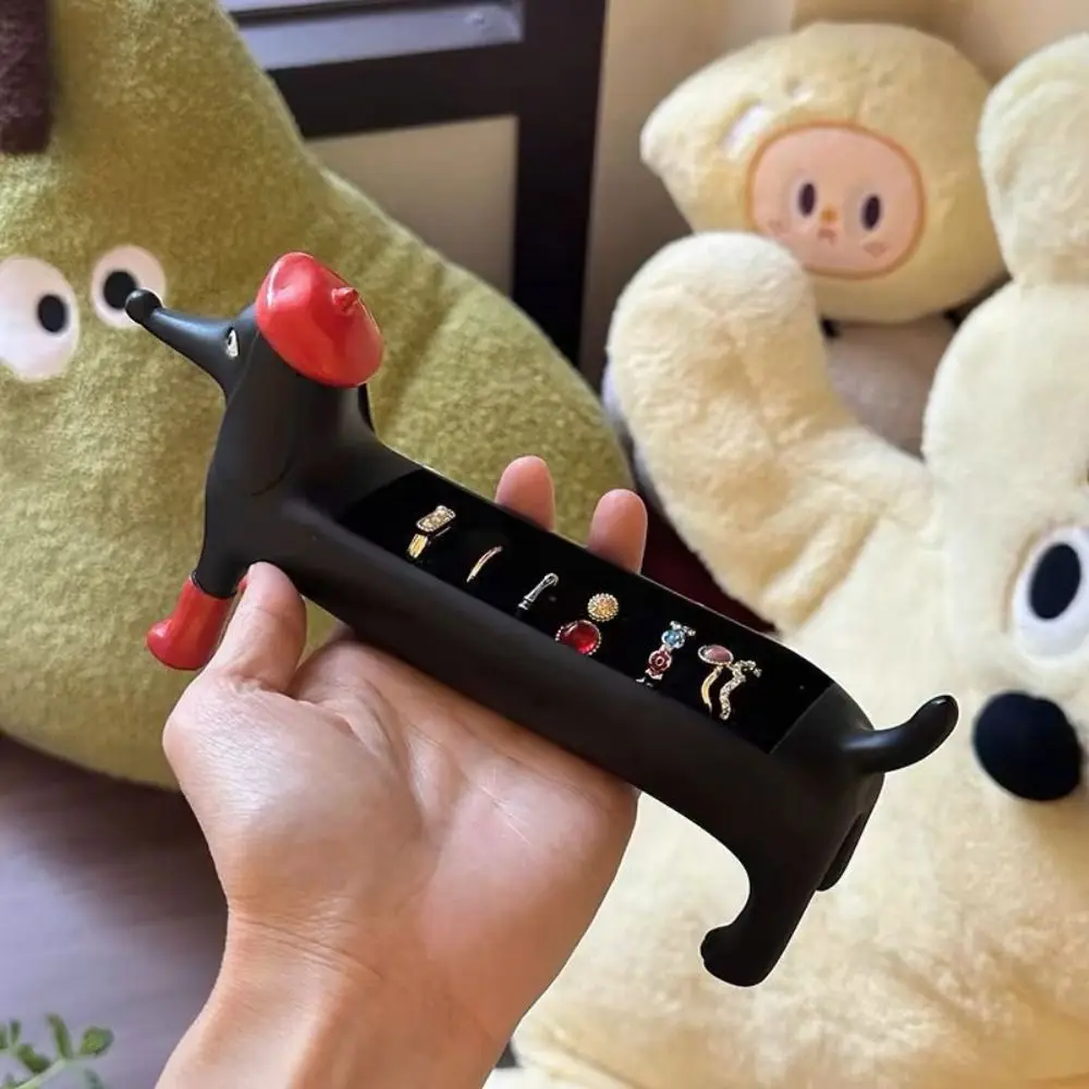 

Resin Dachshund Ring Organizer Dustproof Display Stand Jewelry Display Box Cartoon Ornament Ring Trinket Storage Box For Lover