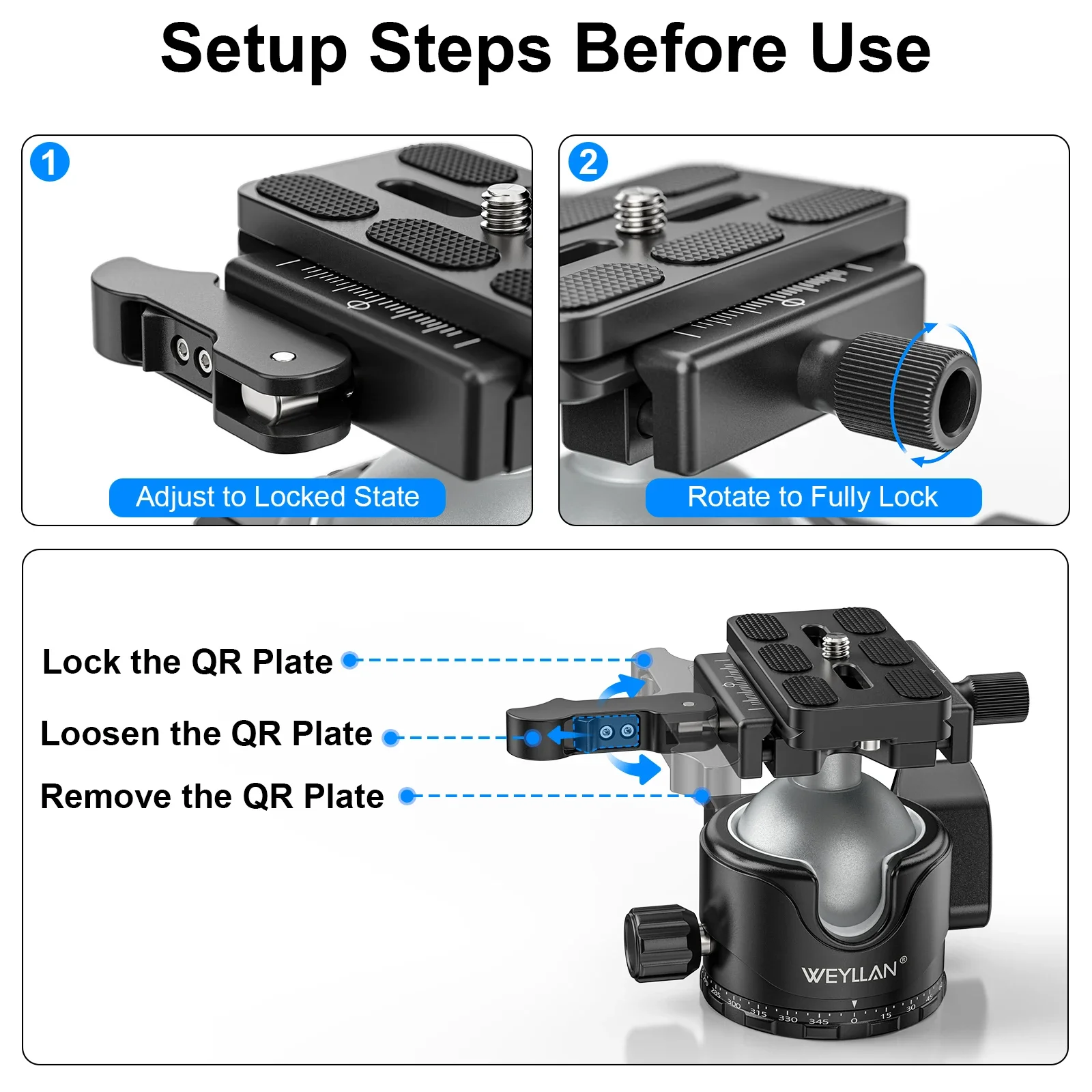 WEYLLAN EH46L Tripod Ball Head Professional Ballhead Aluminum Panoramic 46mm Ball for Tripod Monopod Load 25kg w M-LOK Arca Rail