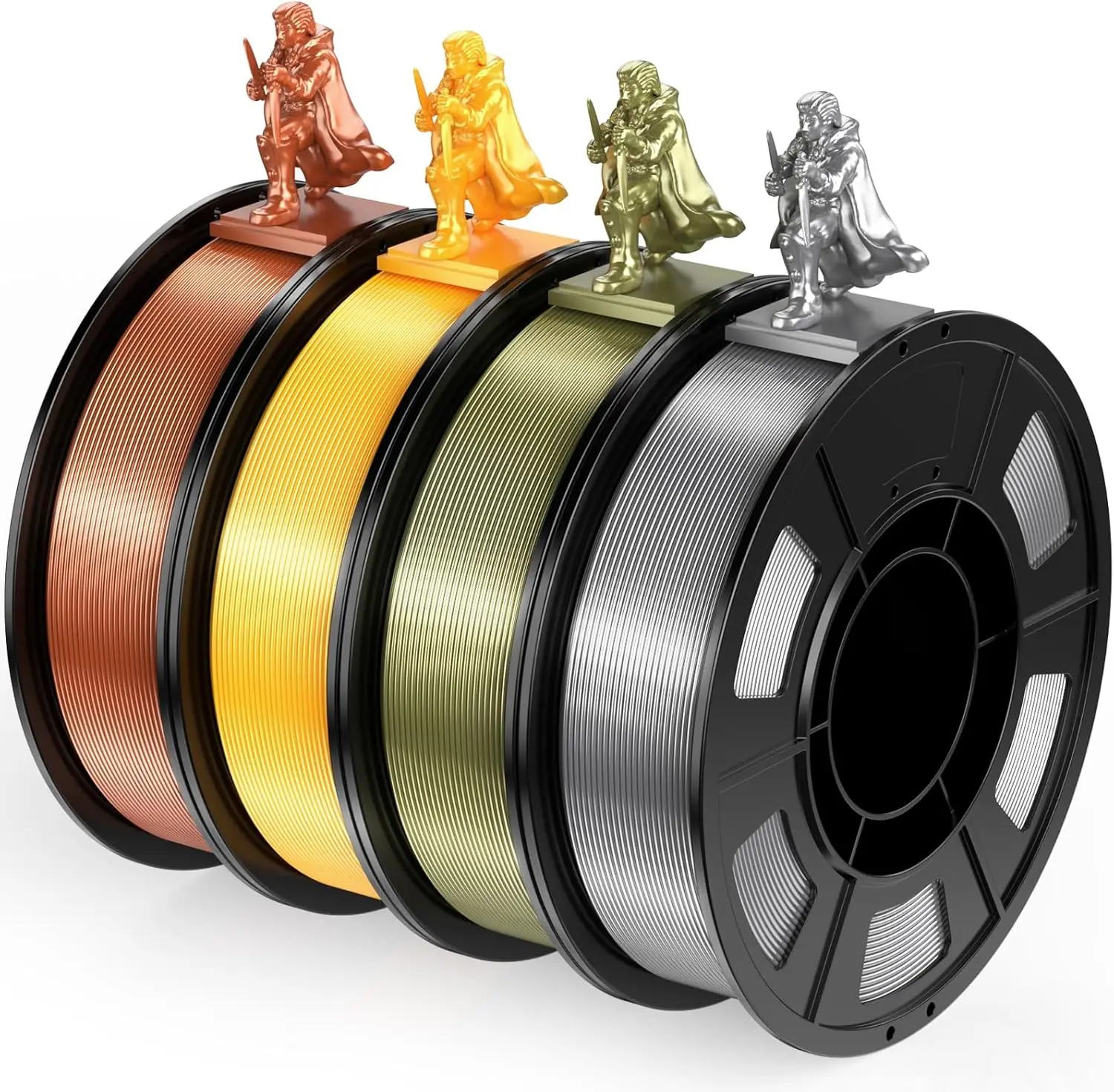 

Шелковая нить PLA 1,75 мм, 4 рулона по 250 г шелковой меди/шелкового золота/шелкового серебра/шелковой бронзы, нить для 3D-принтера