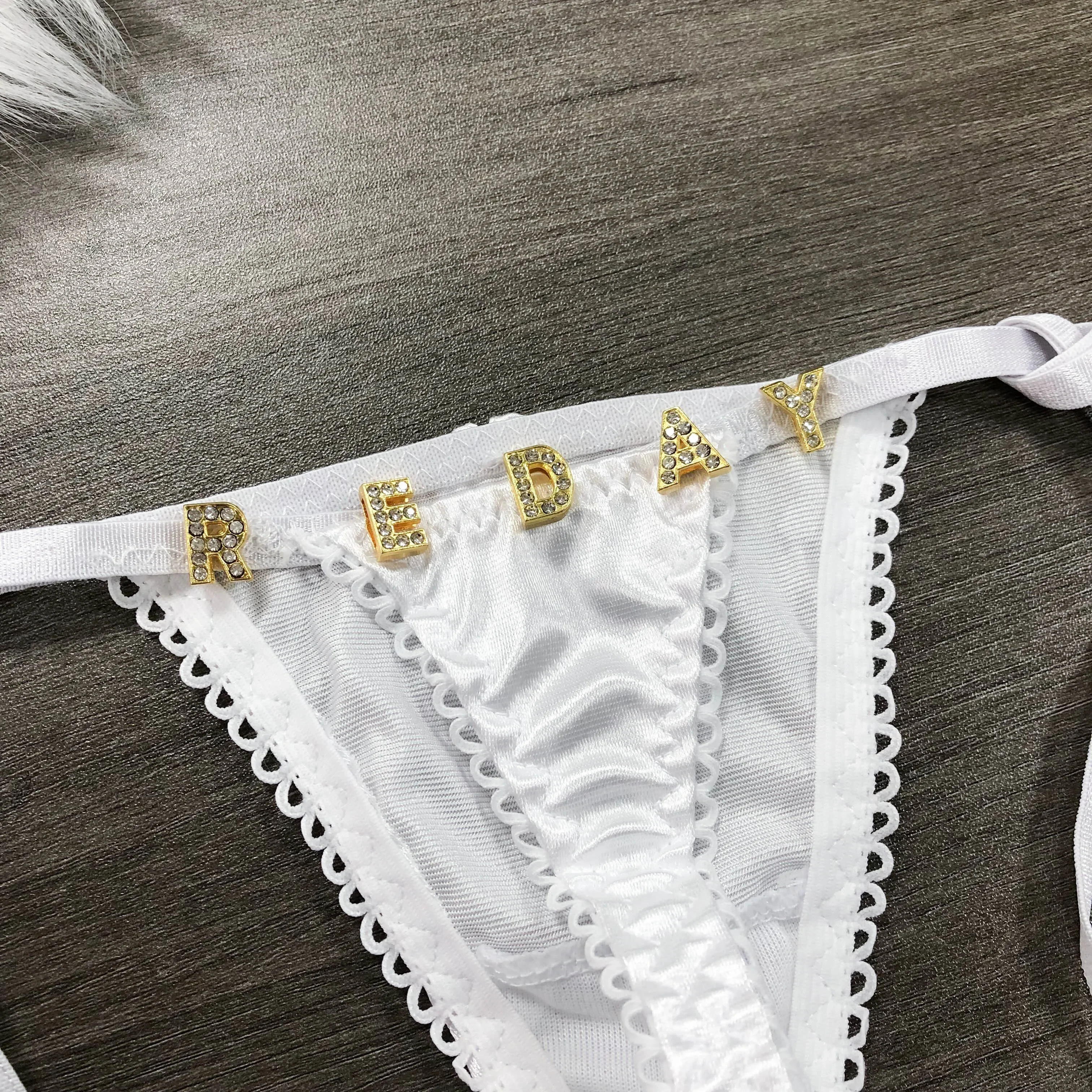 Custom Thongs Name Women Panties string Side Tie Sexy Personalized Briefs Bikini Custom Crystal Letter Underwear Holiday Gift