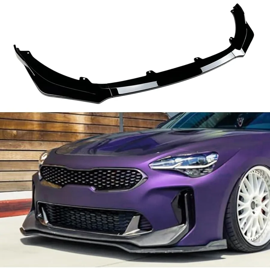 طقم شفاه سبويلر أمامي للسيارة كيا ستينغر GT 20182024 تصميم هوائي أسود يعزز استقرار السيارة والأناقة #1