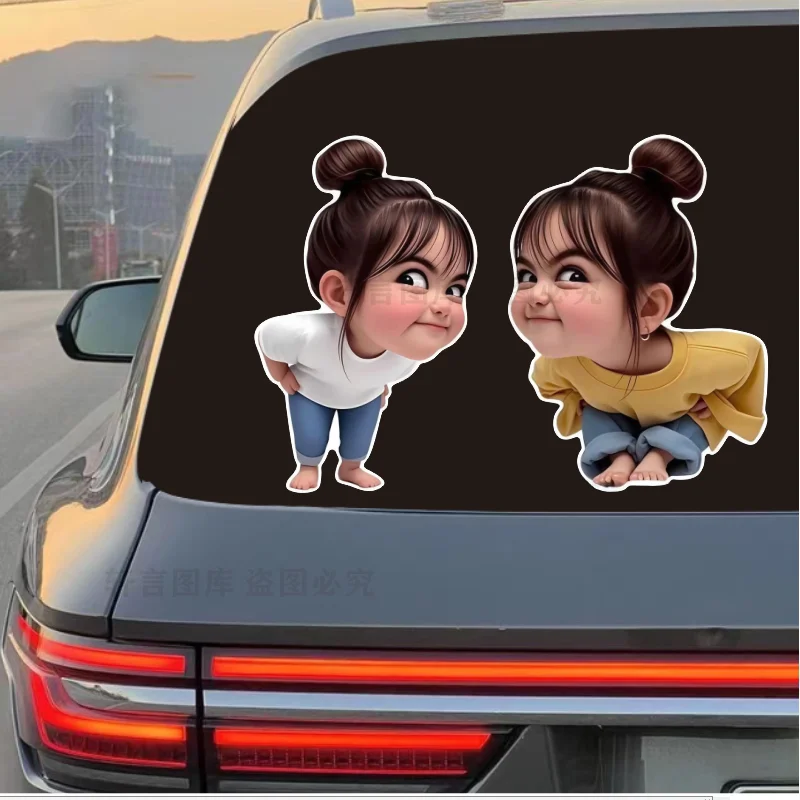 Funny Staring Girl Cool Stickers Energetic Decals Waterproof Sunproof for Car Moto EV Scratch Cover